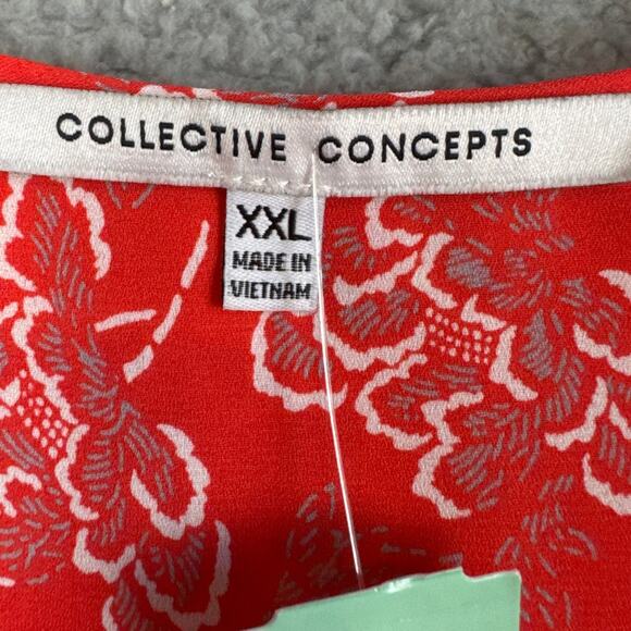 Collective Concepts Plus Size Zimmerman Tie Sleeve Blouse Orange Red Floral NWT - Picture 6 of 8